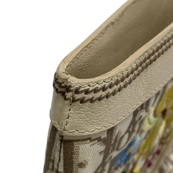 Auth DIOR/ChristianDior Flower/Trotter Cream Brown Cotton Leather Tote Bag - Picture 13 of 16